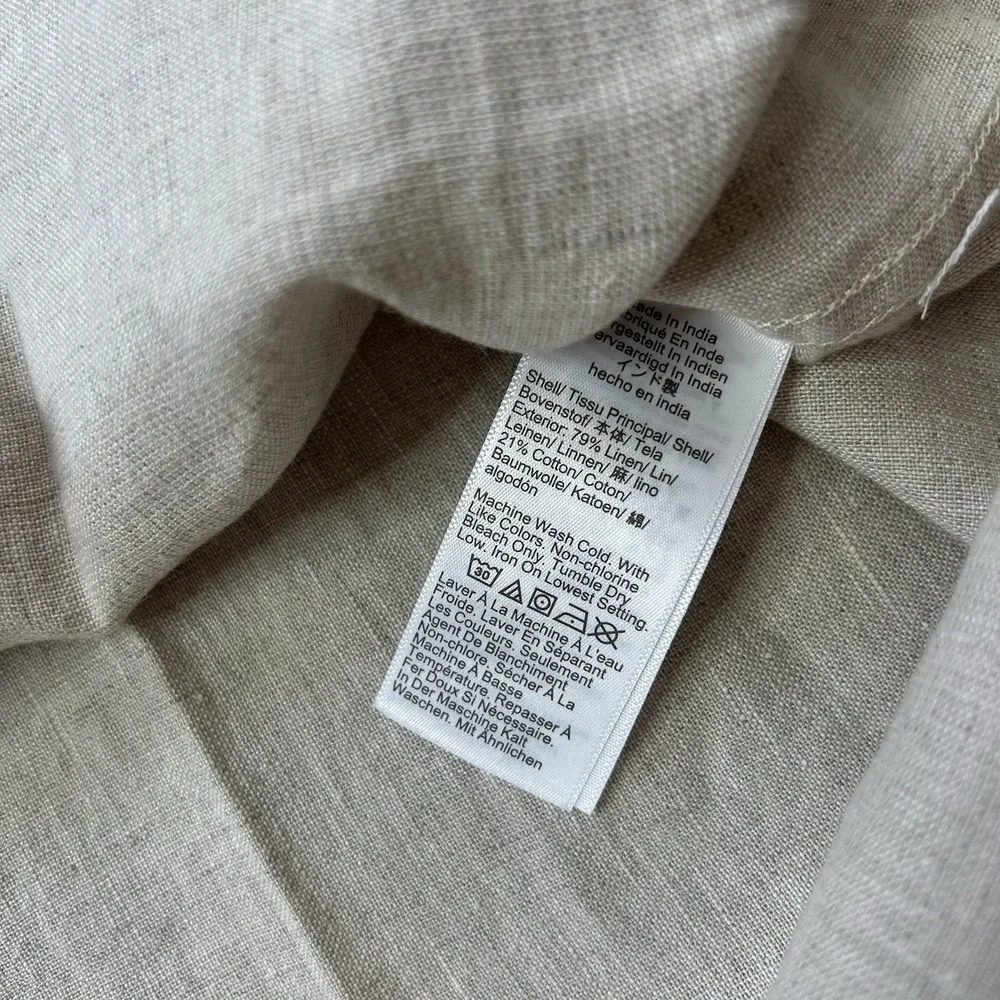 J Crew Shirt Mens Large Textured Linen Blend Short Sleeve Preppy Button Up